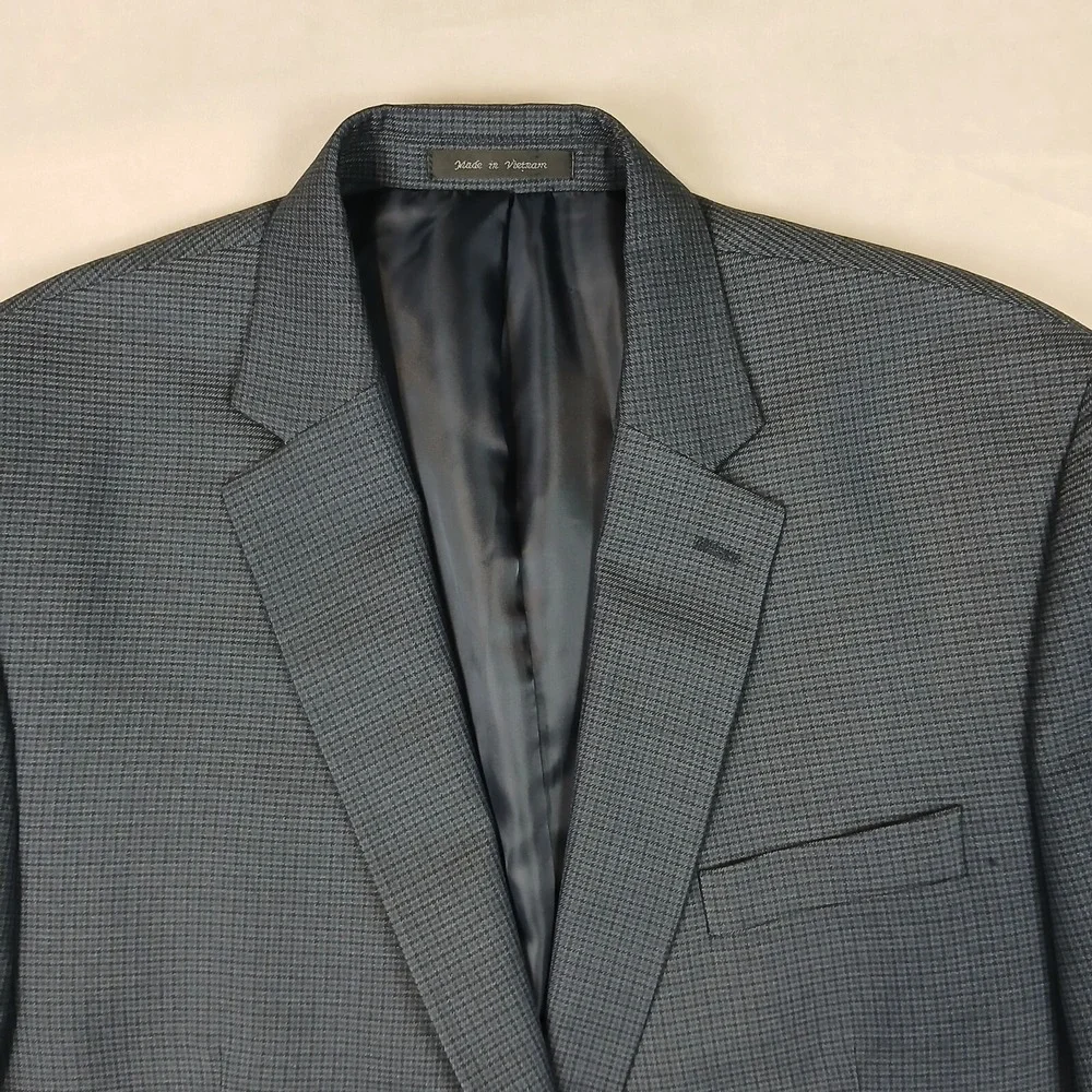 Chaps 44L Mens Sport Coat Jacket‎ Houndstooth Blue Rayon Polyester